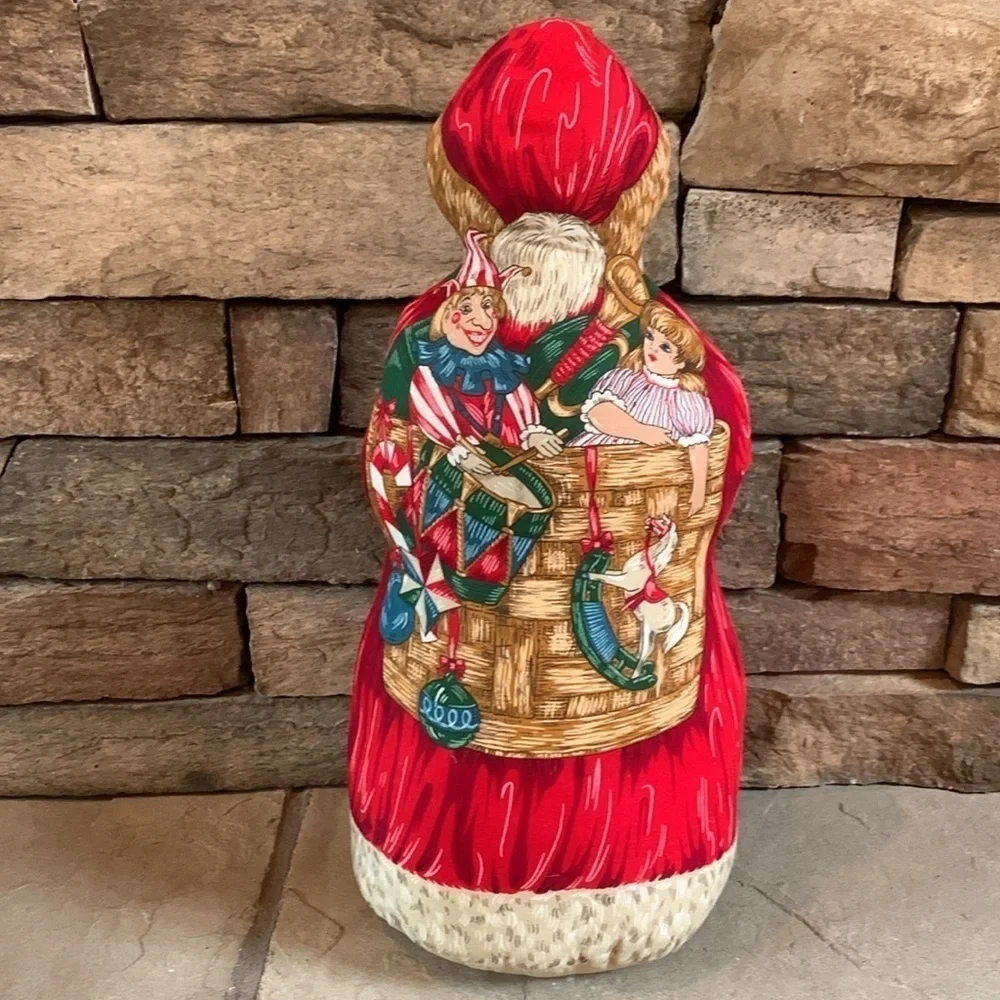 Folk Art handmade cloth stuff Santa with bear